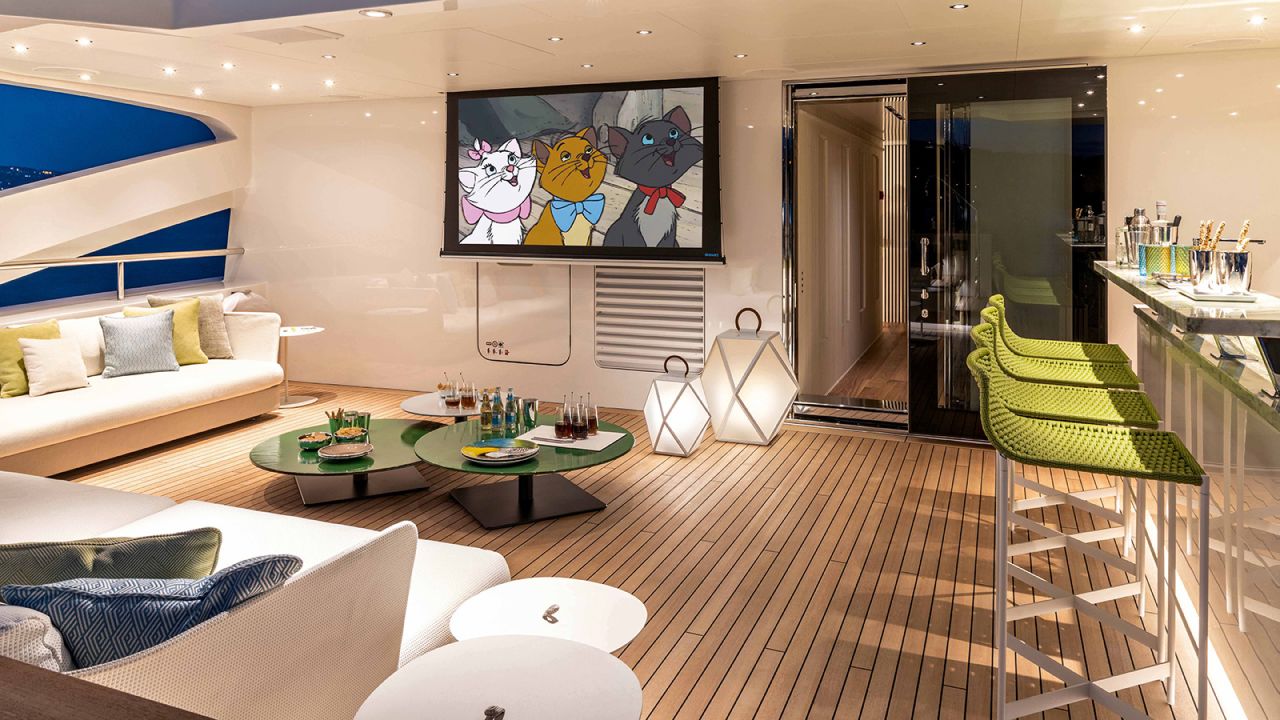 Rio, built by Italian shipbuilder CRN, features an interior full of bright, vibrant colors.